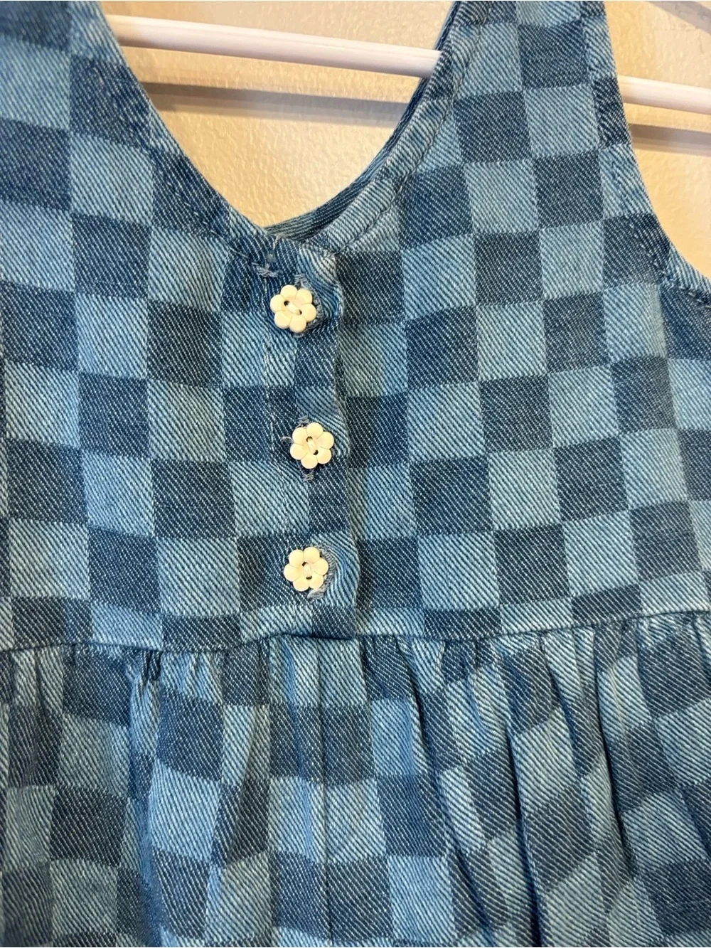 Old Navy Oversized Sleeveless Chambray Denim Checker Romper Toddler Girl 2T NWOT